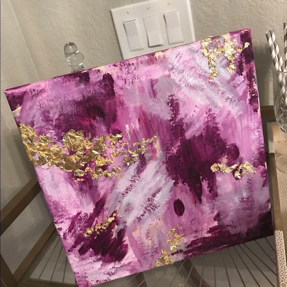 Glam Acrylic Abstract Painting w/ Gold Leaf Detail